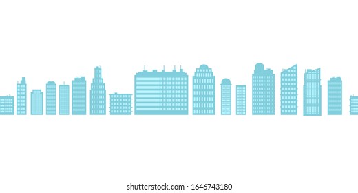 Set of multi-storey high-rise buildings. Cartoon style. Vector illustration