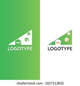 The set of multitask logotypes with abstract houses on the hill