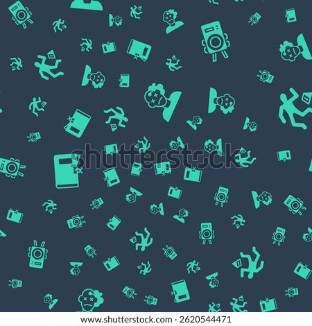 Set Murder, Police body camera, station folder and Crime scene on seamless pattern. Vector