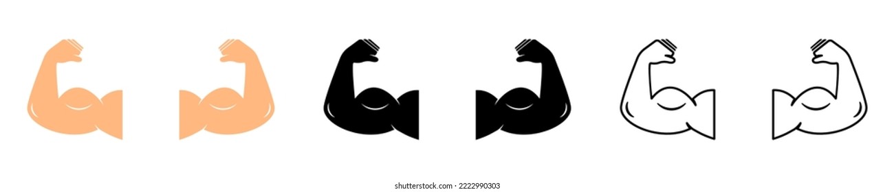 Set of muscle icons vector. Bicep icon. Strong arm. Muscular bodybuilder. Vector 10 Eps.