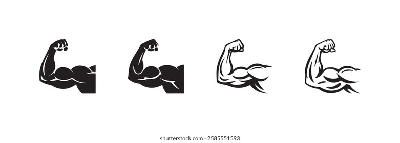 Set of muscular flexing arm icons perfect for fitness gym bodybuilding and sports branding in high-quality vector format for logos stickers and designs
