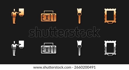 Set Museum guide, Exit sign, Paint brush and Picture icon. Vector