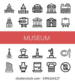 Set of museum icons such as Government, Kremlin, Easel, Museum, Courthouse, Town hall, Column, Artist, Greek vase, Handicrafts, Statue, Art, No pictures , museum