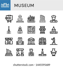 Set of museum icons such as Palace, Easel, Statue, Cathedral of saint basil, Column, Artist, Kremlin, Art, Monument, Company, Courthouse, Teddy bear museum, Dolmen, Greek vase , museum