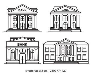 Set museum line icon.Classic greek architecture.Outline vector illustration.Isolated on white background.Government and education buildings.City hall building.Web line icon.Bank building.