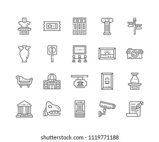Set of Museum outline icons isolated on white background. Editable Stroke. 64x64 Pixel Perfect.