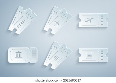 Ticket, Airline, Zug und Ticket Symbol festlegen. Vektorgrafik