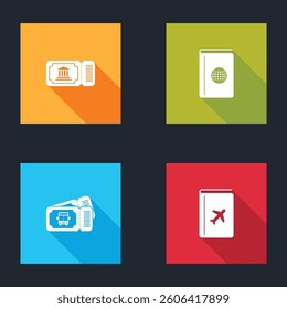 Set Museum ticket, Cover book travel guide, Bus and  icon. Vector