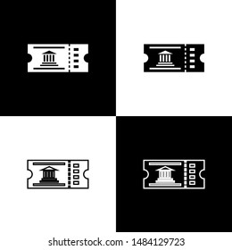 Set Museum ticket icon isolated on black and white background. History museum ticket coupon event admit exhibition excursion.  Vector Illustration
