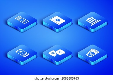 Set Museum ticket, Train, Translator, Mobile with, Cover book travel guide and building icon. Vector