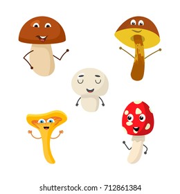 A set of mushroom characters. Vector illustration in a flat style.