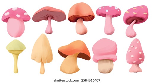 set of mushroom collection element for design. cute and playful concept. wild, food, nature, forest, edible, and fungi themes 