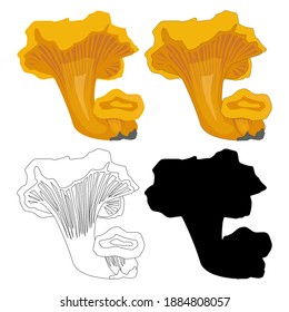 Set of mushroom colored outline coloring book