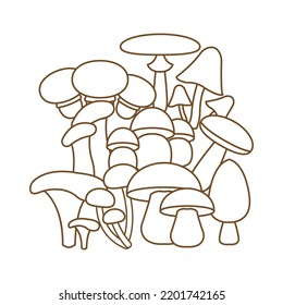 Set of mushroom with doodle style with doodle style. Line art