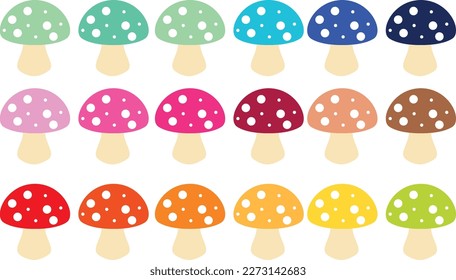 Set of mushroom flat icon, different color