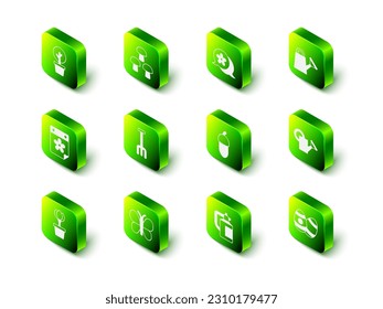 Set Mushroom, Flower, Watering can, Easter egg, Acorn, Garden sprayer for fertilizer and Butterfly icon. Vector