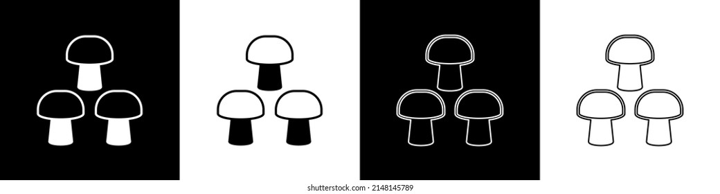 Set Mushroom icon isolated on black and white background.  Vector