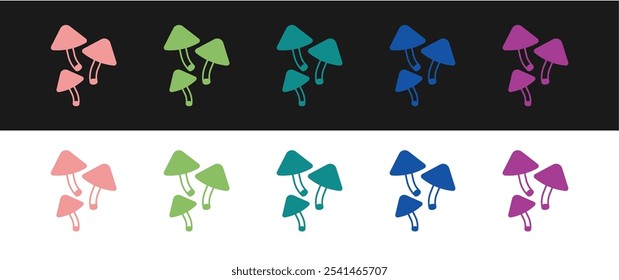 Set Mushroom icon isolated on black and white background.  Vector