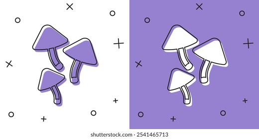 Set Mushroom icon isolated on white and purple background.  Vector