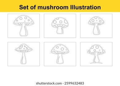 Set of Mushroom Line Art Vector Illustration