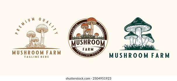 set mushroom logo. organic plant mushroom farming mushroom business brand label banner design vector illustration