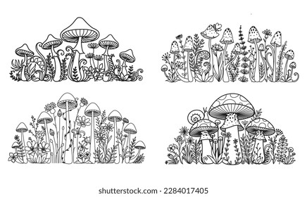 Set of mushroom meadow for design element. Vector illustration