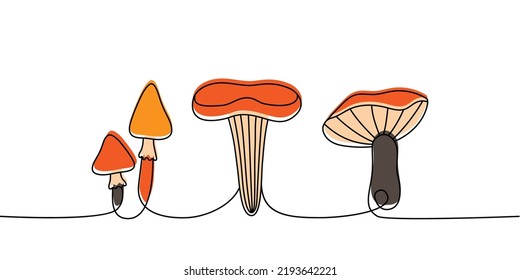 Set von Mushroom eine Linie farbige kontinuierliche Zeichnung. Mushroom kontinuierlich eine Linie farbige Set-Illustration. Lineare Vektorgrafik minimalistisch