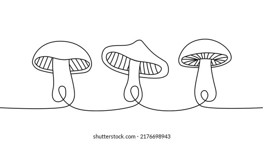 Set of Mushroom one line continuous drawing. Mushroom continuous one line set illustration. Vector minimalist linear illustration