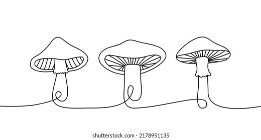 Set of Mushroom one line continuous drawing. Mushroom continuous one line set illustration. Vector minimalist linear illustration