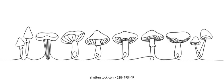 Set of Mushroom one line continuous drawing. Mushroom continuous one line set illustration. Vector minimalist linear illustration