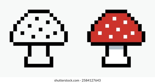 set mushroom pixel art icon vector illustration.