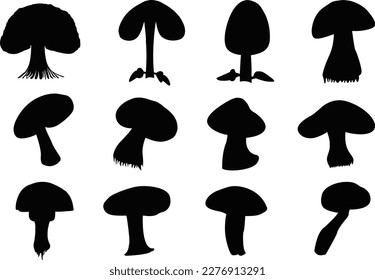 Set of mushroom silhouettes. A set of mushroom silhouette vector illustrations.