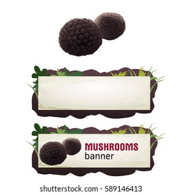Set of mushroom vector banner, badge, sticker, icon with truffle