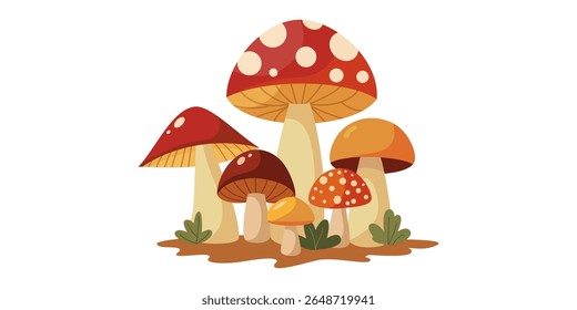 Set of mushrooms in the autumn forest