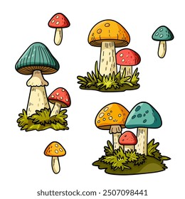 Set of mushrooms, autumn, forest, harvest, vector