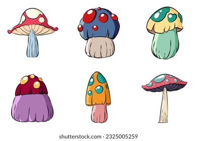Set of mushrooms. Cartoon Mushroom. poisonous mushroom. Vector illustration isolated on white background.