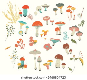 Set of mushrooms in cartoon style, vector illustration