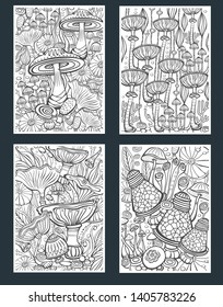 Set Mushrooms Coloring Antistress Book Page Stock Vector (Royalty Free ...