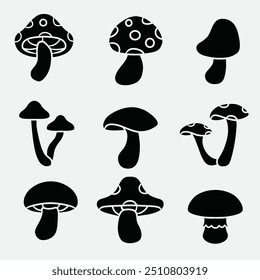 set of mushrooms good for icons, symbols, logo, silhouette design etc