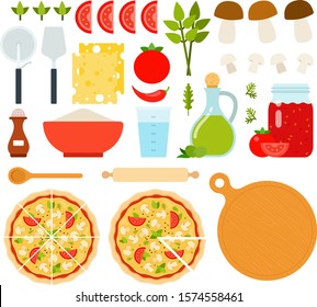 Set of Mushrooms Pizza icons flat vector illustration