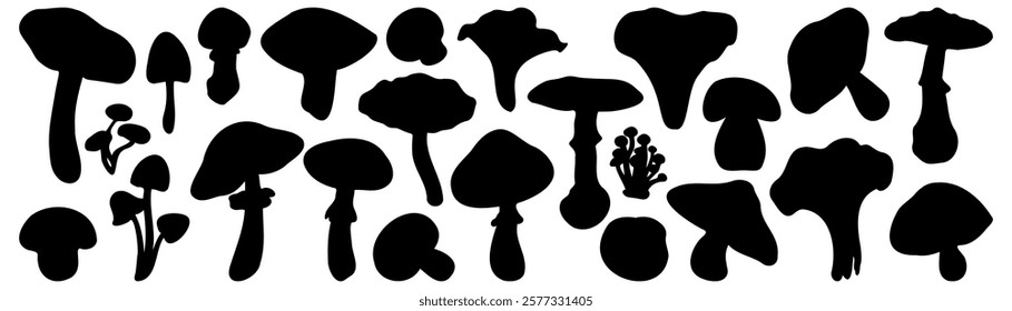 Set of mushrooms silhouette. Collection  black mushrooms.