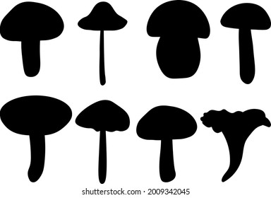 Set mushrooms silhouettes vector illustration