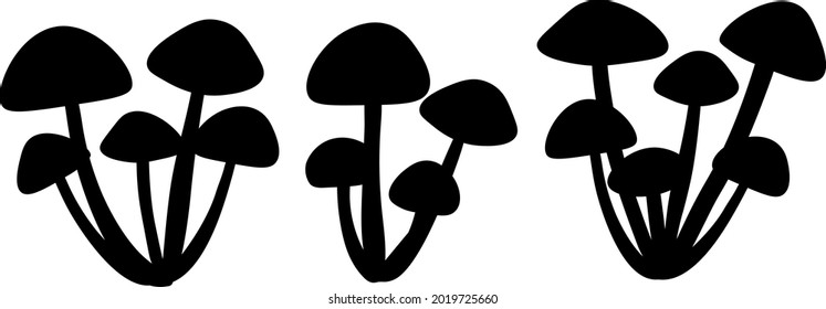 Set mushrooms silhouettes vector illustration