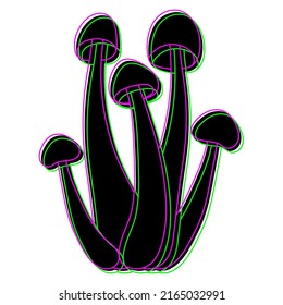 Satz von Pilzen, Vektorgrafik, einfache Illustration einzeln auf weißem Hintergrund. Silhouette mit Neon Strikes Version. Psychedelische Pilze. Vektormykologie. Natürlicher gesunder Pilz, Herbstdesign.
