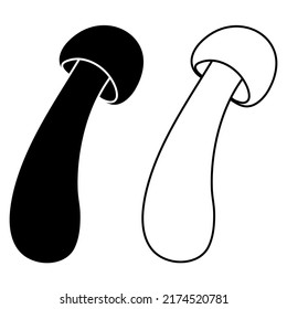 Set of mushrooms vector simple illustration isolated on white background. Outline and silhouette hand drawn sketched version. Vector mycology. Natural healthy fungus, autumn design.