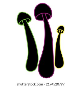 Conjunto de hongos vectorial simple ilustración aislada en fondo blanco. Silhouette con versión de golpes de neón. Hongos psicodélicos. Micología vectorial. Hongo natural saludable, diseño otoñal.