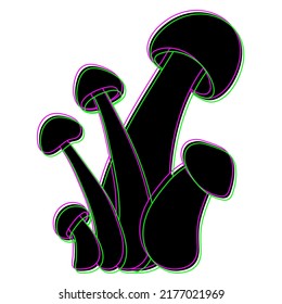 Set of mushrooms vector simple illustration isolated on white background. Silhouette with neon strokes version. Psychedelic mushrooms. Vector mycology. Natural healthy fungus, autumn design.