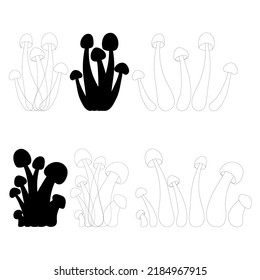 Set of mushrooms vector simple illustration isolated on white background. Outline and silhouette hand drawn sketched version. Vector mycology. Natural healthy fungus, autumn design.