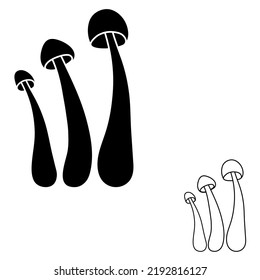 Set of mushrooms vector simple illustration isolated on white background. Outline and silhouette hand drawn sketched version. Vector mycology. Natural healthy fungus, autumn design.