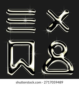 Set von Musik-App, Media-Player-Symbole in Gold, Chrome 3D-Illustration.
